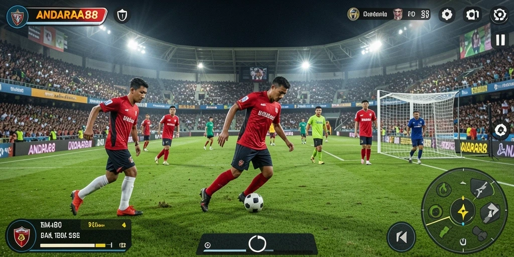 Tampilan gameplay seru di ANDARA88 dengan aksi sepak bola yang mendebarkan.