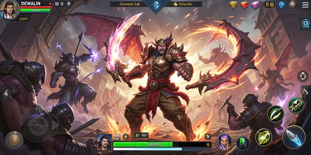 Tangkapan layar gameplay DEWALIN yang menunjukkan pertempuran strategi yang mendebarkan.