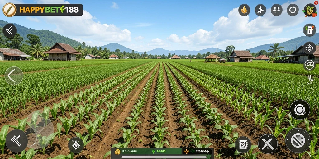 Screenshot gameplay <strong>HAPPYBET188</strong> menunjukkan aktivitas bertani yang menyenangkan.