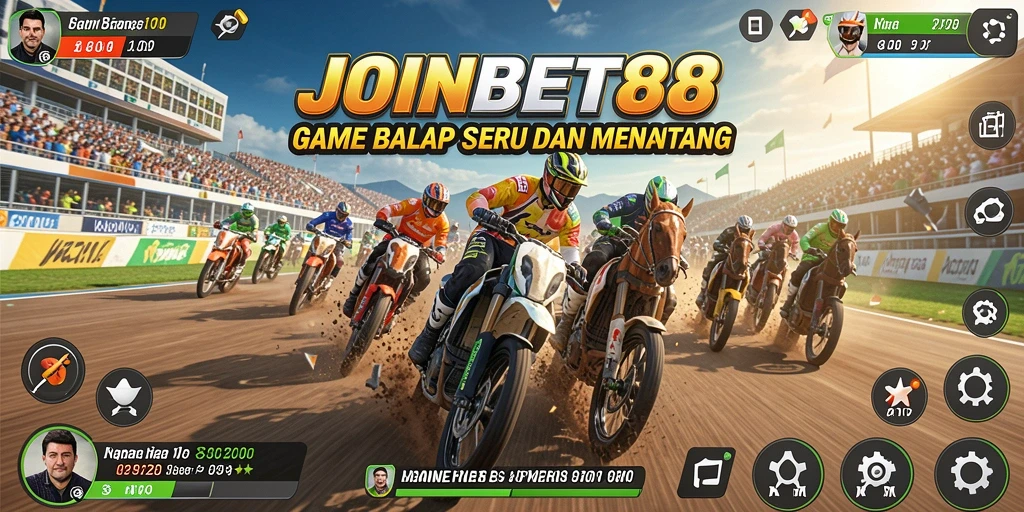 Tangkapan layar gameplay JOINBET88 menampilkan aksi balapan seru dan mobil yang mewah.