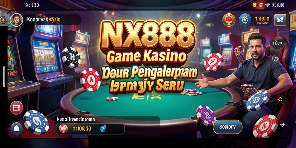 Screenshot gameplay NX888 yang menggambarkan suasana kasino yang mendebarkan.