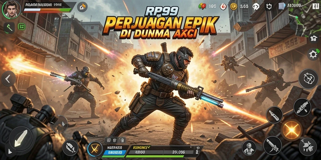 Tampilan gameplay RP99 menunjukkan pertempuran sengit dan aksi mendebarkan.