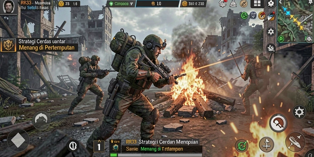 Screenshot utama RR33 menampilkan aksi gameplay strategi yang mendebarkan.