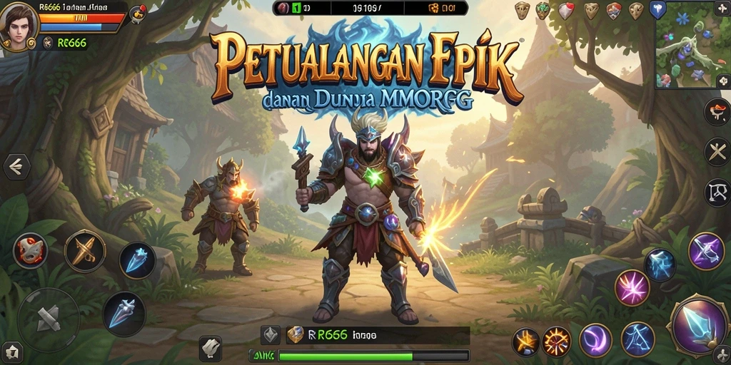 Tampilan gameplay MMORPG dengan karakter beraksi di medan perang.