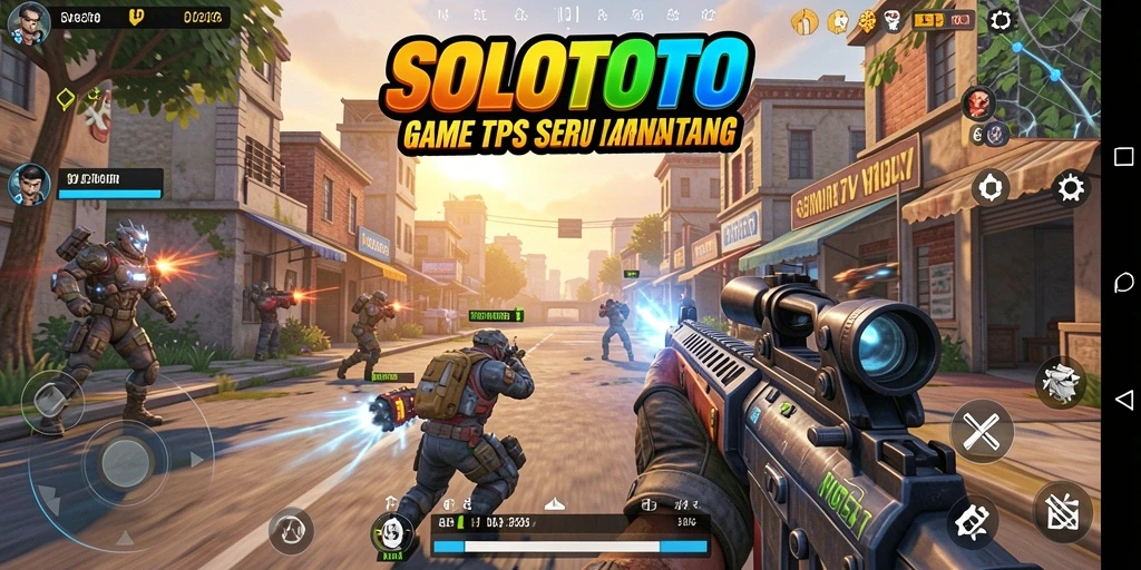 Screenshot gameplay SOLOTOTO menampilkan aksi seru dalam pertempuran TPS.