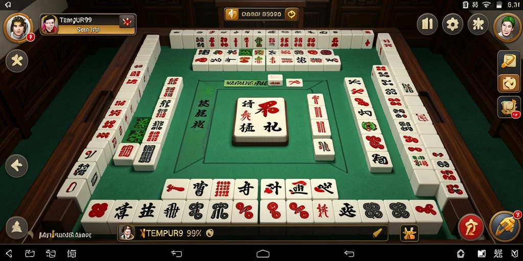 Tangkapan layar gameplay TEMPUR99 yang menampilkan suasana Mahjong yang seru.