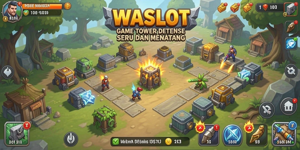 Screenshot utama WASLOT menampilkan aksi mendebarkan dalam permainan Tower Defense.