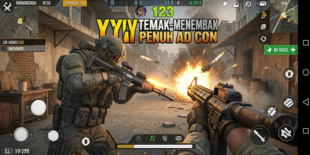 Tampilan seru dari gameplay YY123 saat pertempuran dilakukan.